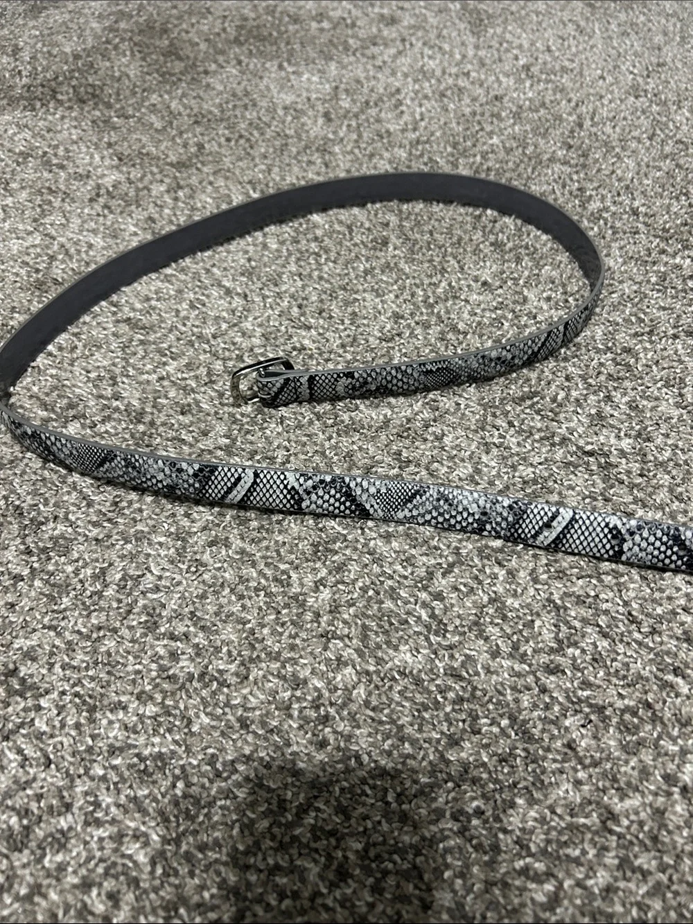 Snake Print Slim Belt in Black and White
